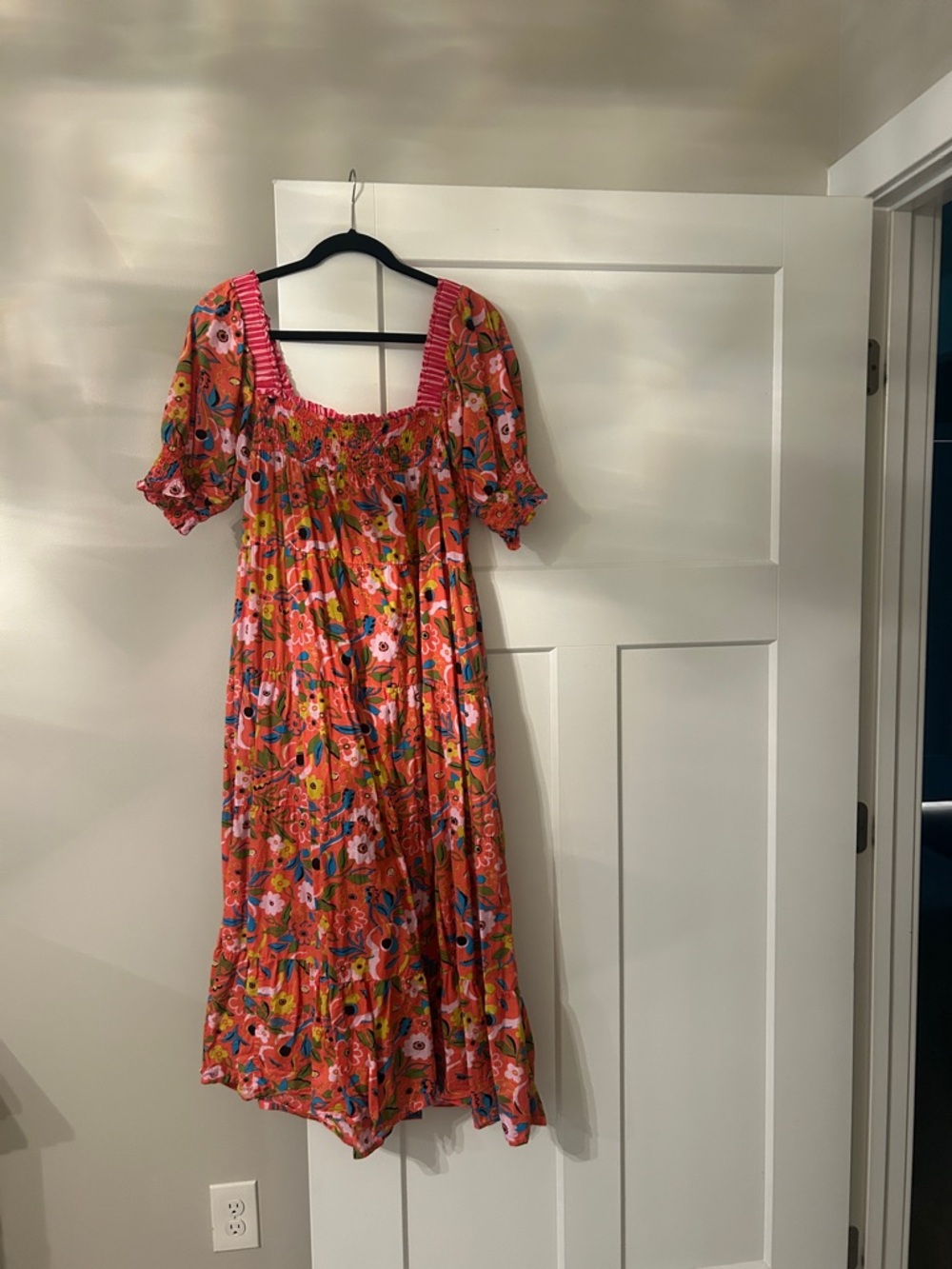 Printfresh Coral Floral Maxi Dress with Pink Trim